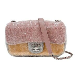 CHANEL Small Waterfall Timeless Classic Pink Sequin Shoulder Bag